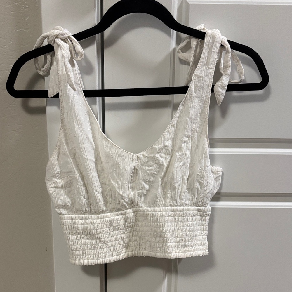 Hollister White Tie-Shoulder Cropped Tank